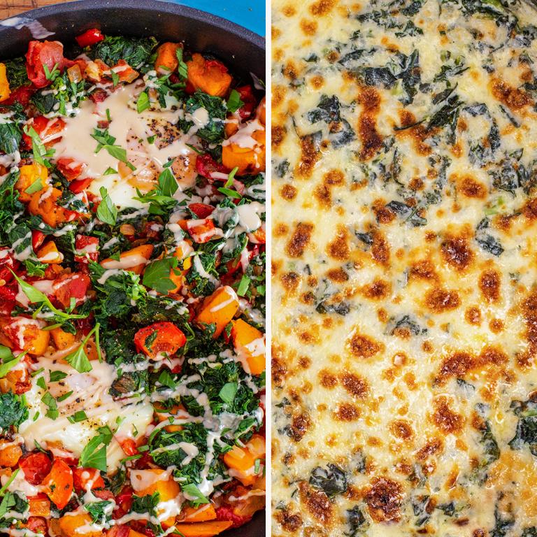 sweet potato hash and kale artichoke dip