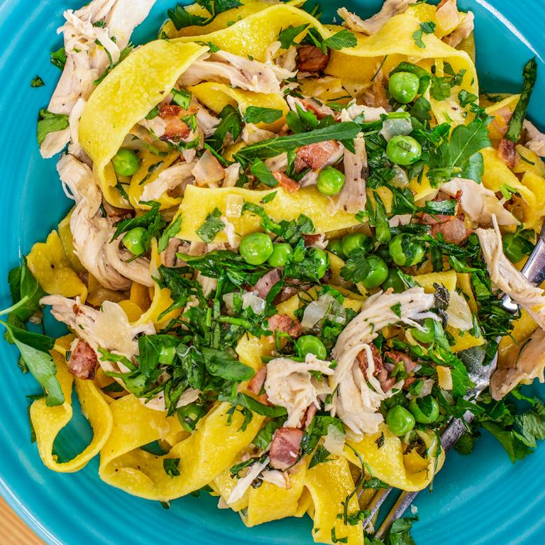 Rachael's Rotisserie Chicken Ragu with Bacon and Peas