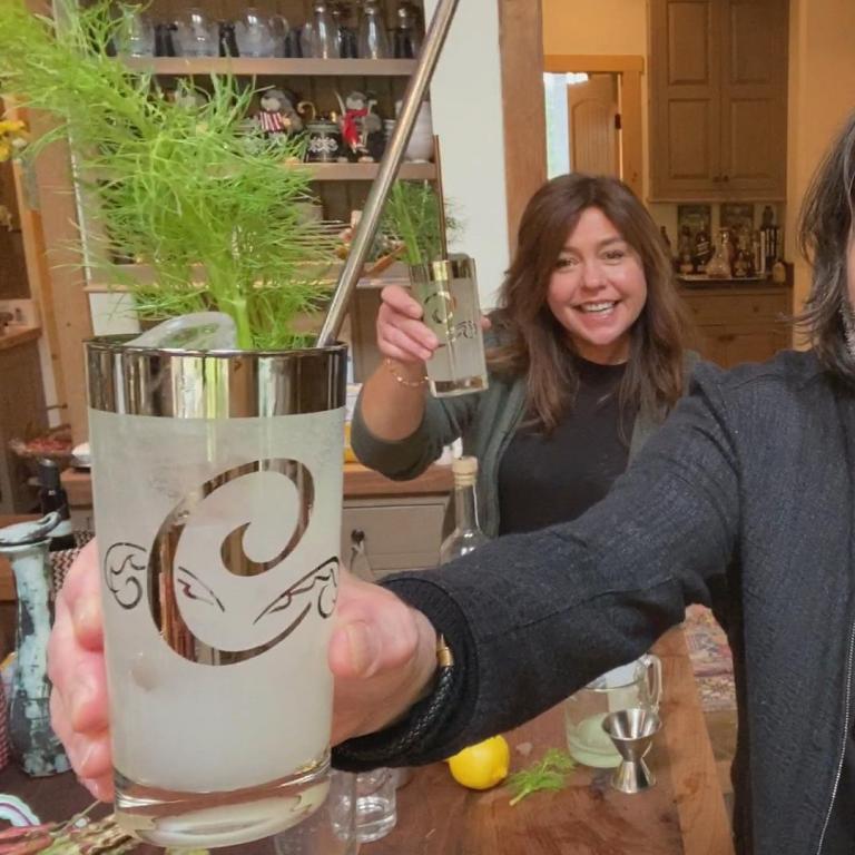 Rachael and John with John's Bubbly Greek Cocktail