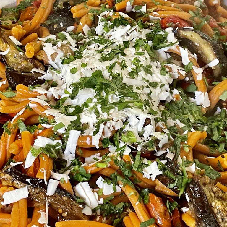 Roasted Eggplant, Pepper and Tomato Pasta