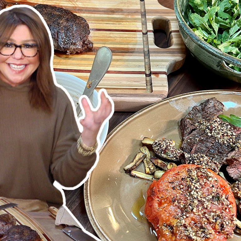 Beef Steaks with Za'atar Dressing, Roasted Tomatoes and Eggplant