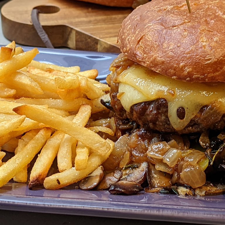 Steak Sauce Burgers with Mushrooms and Onions