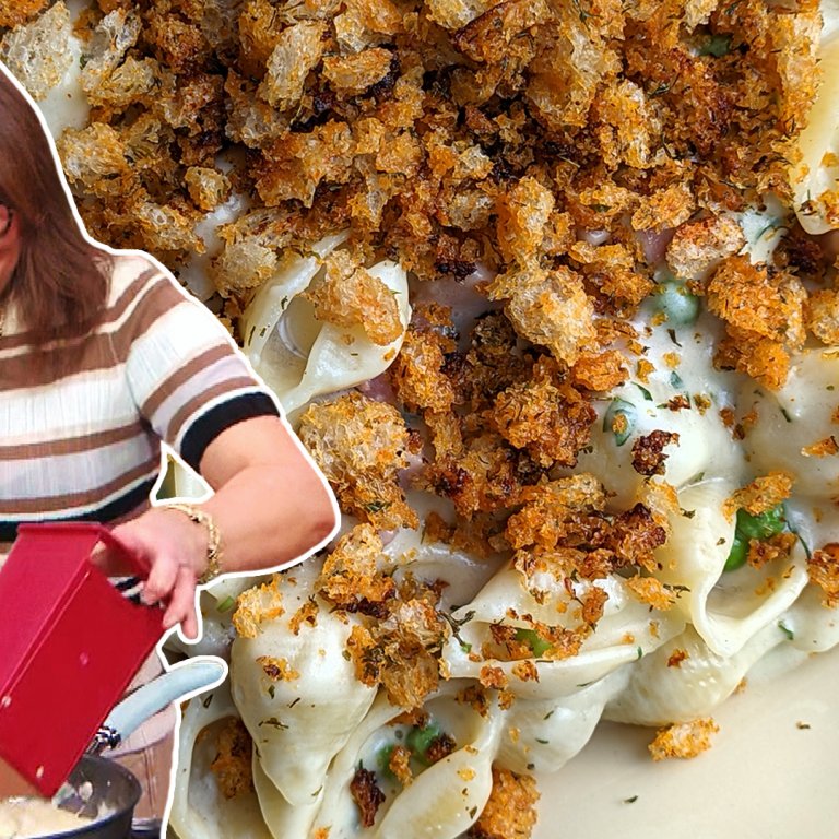 Mac 'n' Swiss with Ham, Peas and Deviled Breadcrumbs | Rachael Ray
