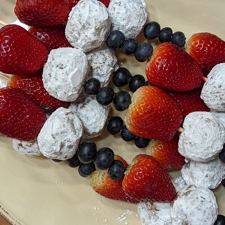 Brown Butter Cake Pop Skewers with Berries and Lemon-Ginger Yogurt Dip