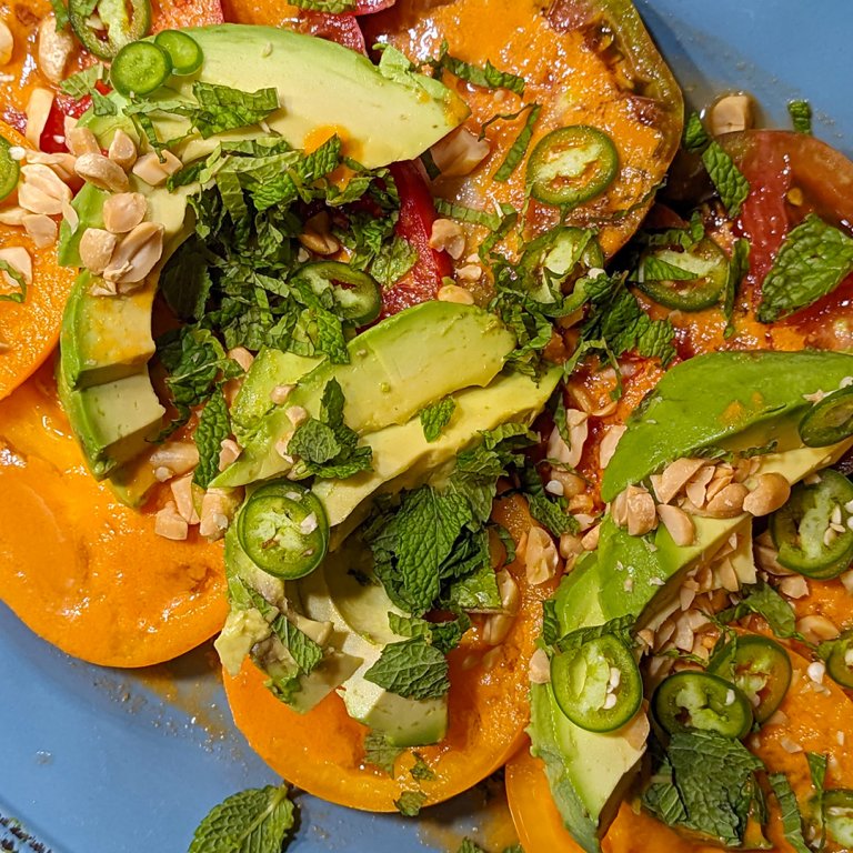 Tomato Avocado Salad with Gingered Tomato Vinaigrette