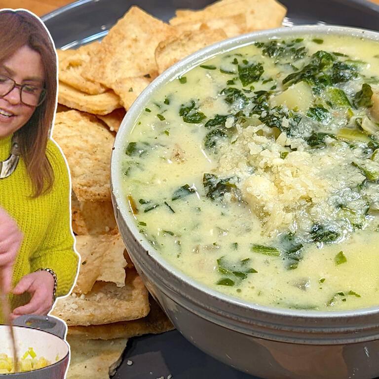 Rach's "Dipper Dinner" Potato, Spinach and Artichoke Soup