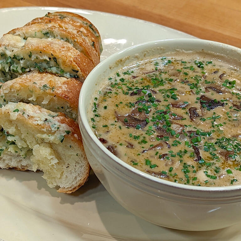 Cream of Mushroom Soup and Hasselback Garlic Bread
