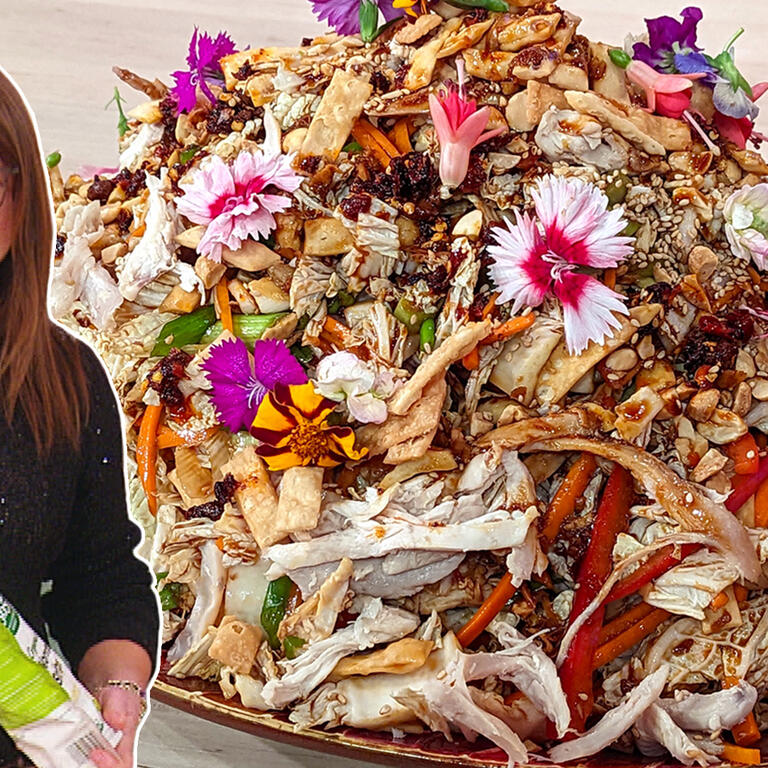 Asian-Style Chicken Salad with Sweet & Spicy Dressing + Wonton Strips | Rachael Ray