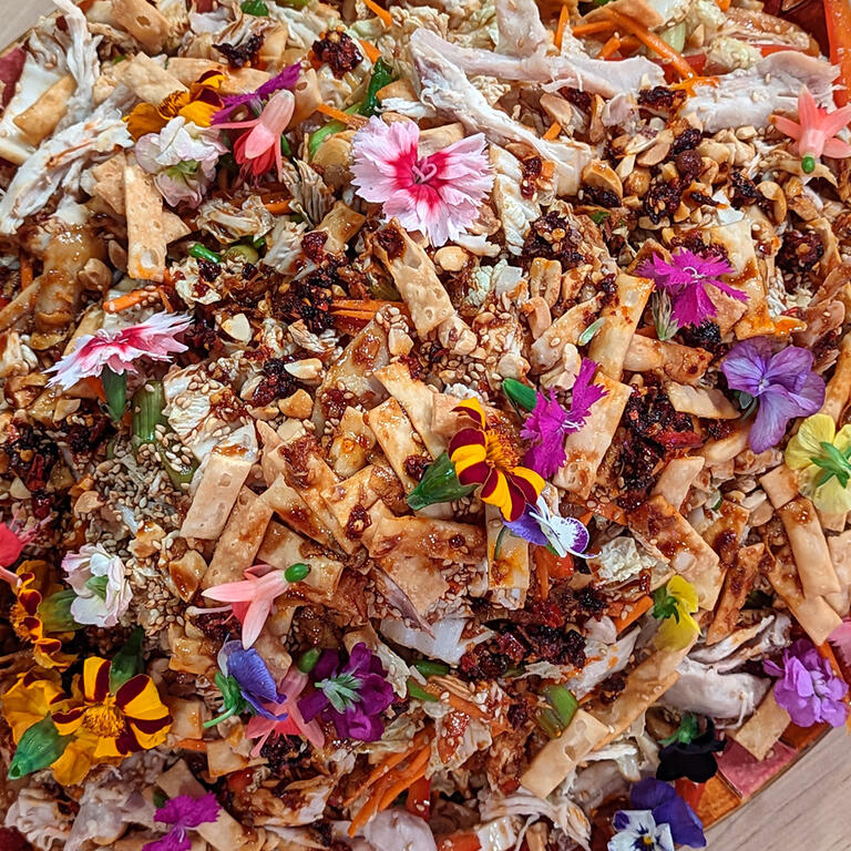 Asian-Style Chicken Salad with Sweet & Spicy Dressing + Crispy Wonton Strips
