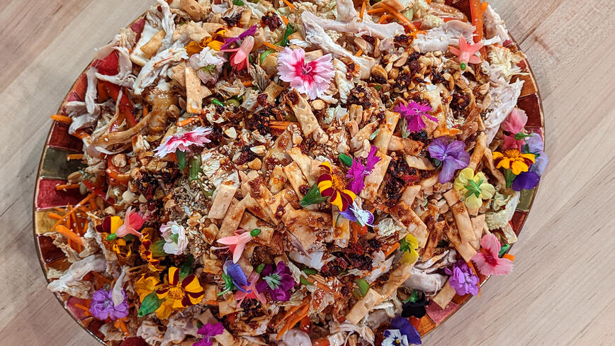 Asian-Style Chicken Salad with Sweet & Spicy Dressing + Crispy Wonton Strips