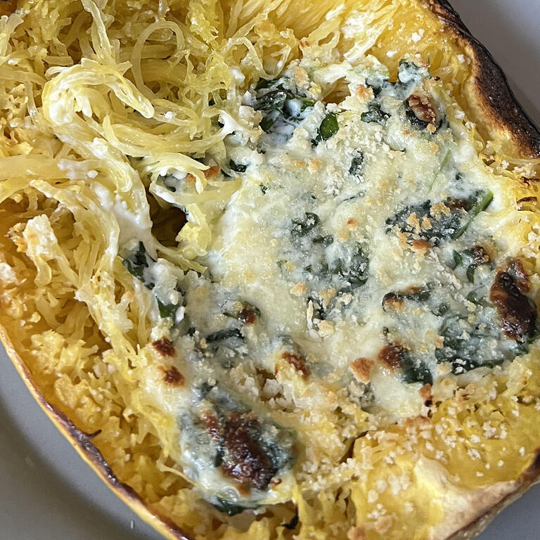 Cheesy Spaghetti Squash with Baby Kale