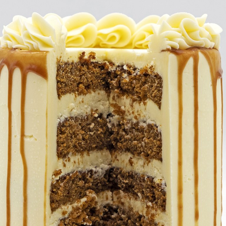 Sweet Potato Cake with Cream Cheese Frosting and Salted Caramel Sauce
