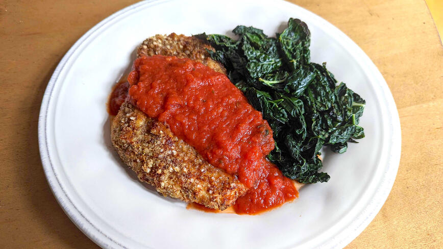 Healthy Air Fryer Chicken Parm with a Crunchy Quinoa Crust