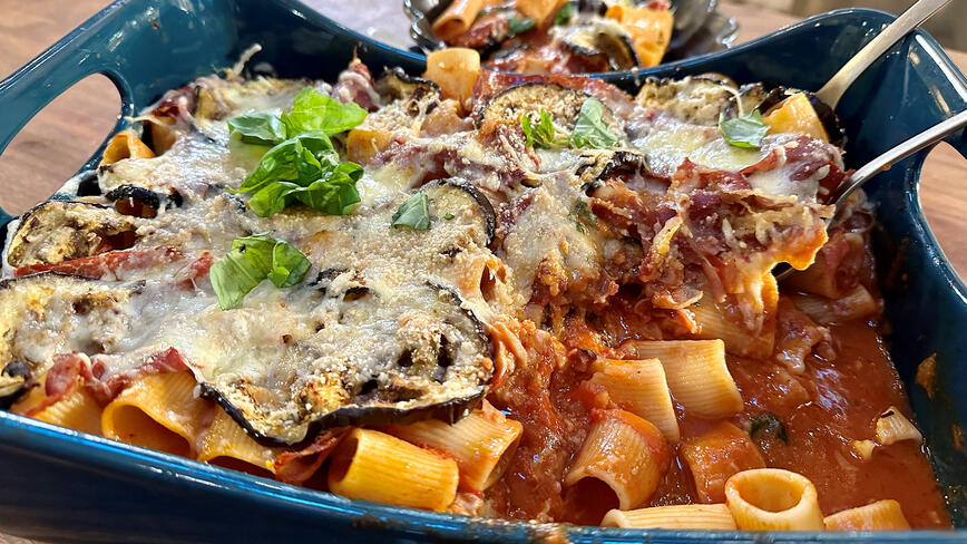 Baked Pasta with Eggplant and Hot Coppa