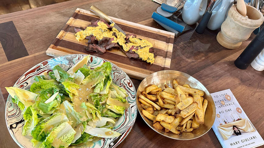 Skirt Steaks and Gem Salad with Fries