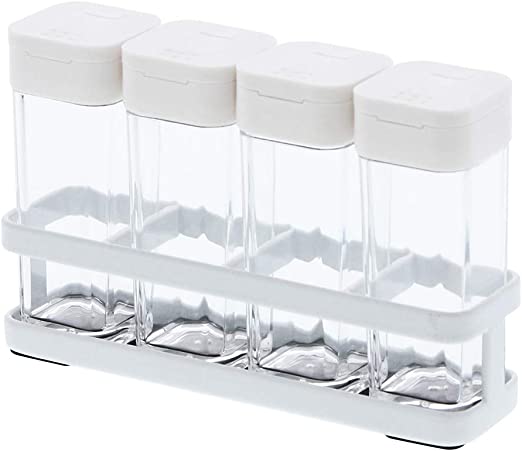 Yamazaki Home 4 Shakers Spice Bottles with Rack-Kitchen Pantry Organizer Containers