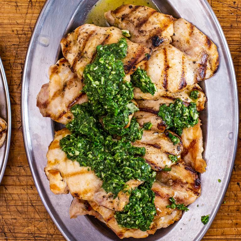 basil parsley sauce on chicken